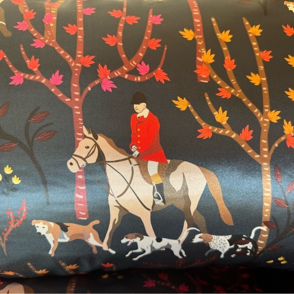 Dark Navy and Maroon Fox Hunting Horse Print Pillows with Maroon Cording - Picture 10 of 11